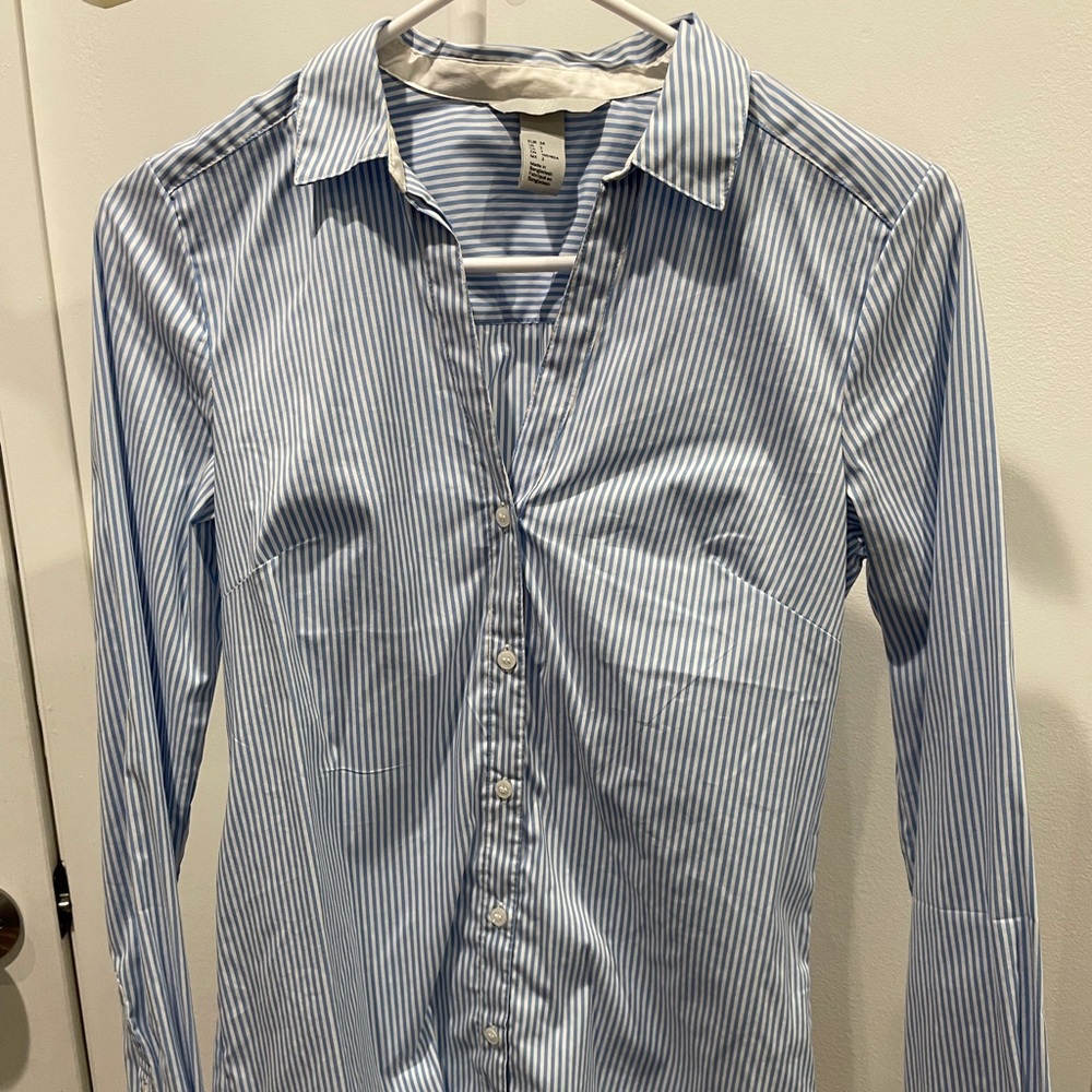 H&M Business Blue & White Striped Button Down Shirt